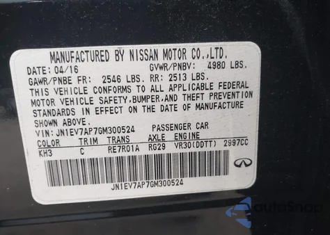 2016 Infiniti Q50 3.0T Premium from USA, damaged, VIN JN1EV7AP7GM300524